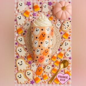 Spooky Ghost Halloween Travel Mug w Lid Cute Fall Ceramic Tumbler 16oz NWT